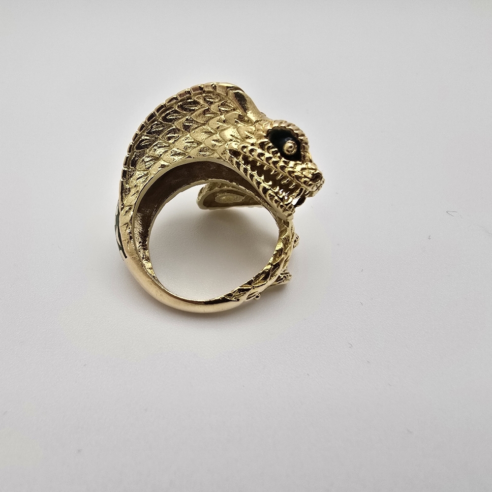 Vintage Alexis Bittar 18K Yellow Gold Polychromed Enamel & Ruby Cobra Ring - Picture 6 of 15